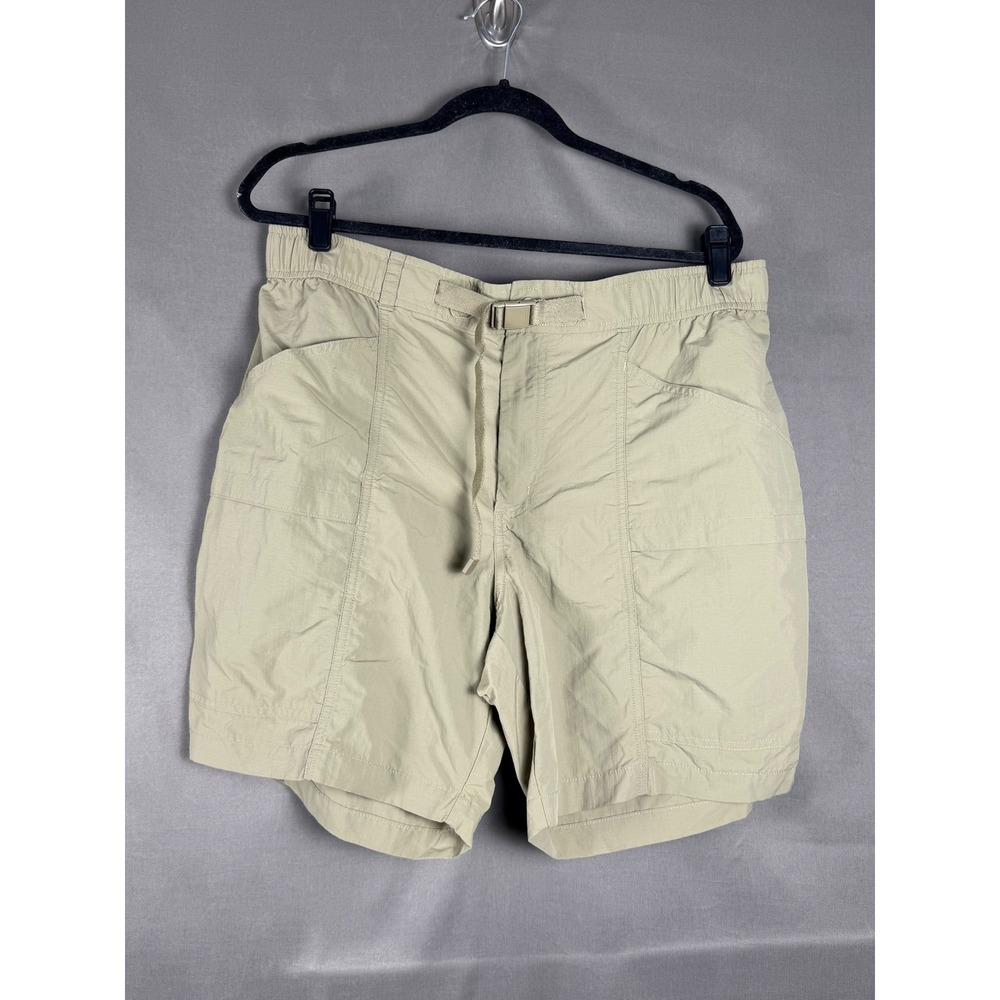 Eddie Bauer Hiking Shorts Women Large Tan Ripstop Elastic Waist Belted EB004134